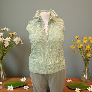 Jerry T Size XL Green Stretchy Crinkly Sparkly Zip 2-Pocket Women's Vest